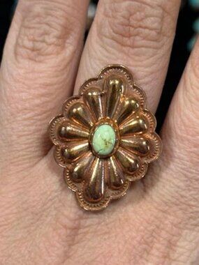 Green Turquoise Pure Copper Diamond Concho Bypass Ring